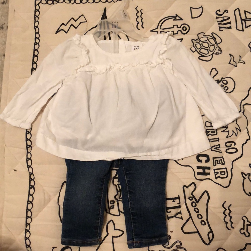 Gap Baby Girl Jeans and White Top, 3-6 months